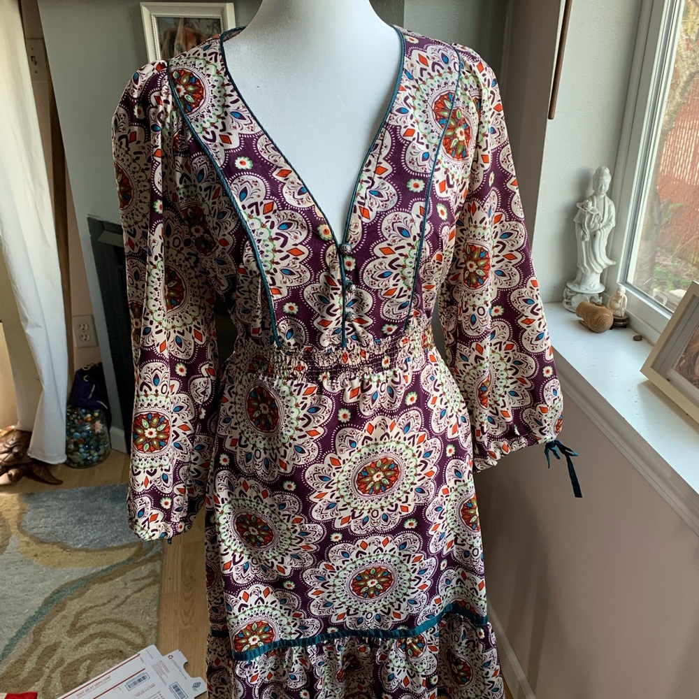 Bohemian Long Sleeve Dress in Purple Floral